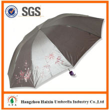 Top Quality Latest Parasol Print Logo black inside 3 fold lace umbrella